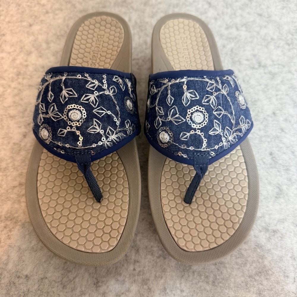 Baretraps Dasie‎ Sandals Womens 9.5 Blue Denim Embroidered Sequin Rebound Thong